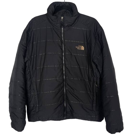 The North Face Mens Large L Black Tonal Striped Puffer Jacket Full Zip Pockets - Picture 1 of 10